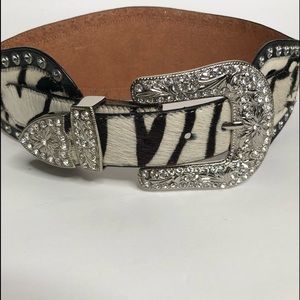 Zebra Cowhide leather jeweled belt